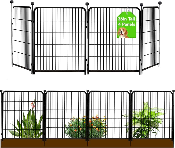 Getlay Garden Fencing 36 Inch High, 4 Panels Total 8.9 Ft(L) Dog Fence Outdoor for Yard, 4 One-Sided Plate, No Door, Anti Dig Fence Barrier, Dog Pen, Rabbit Fences, Garden Fences and Borders