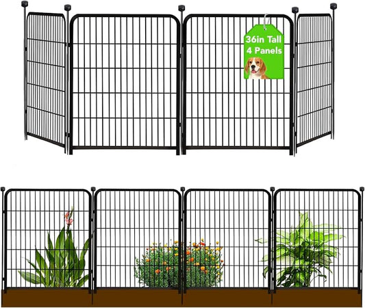 Getlay Garden Fencing 36 Inch High, 4 Panels Total 8.9 Ft(L) Dog Fence Outdoor for Yard, 4 One-Sided Plate, No Door, Anti Dig Fence Barrier, Dog Pen, Rabbit Fences, Garden Fences and Borders