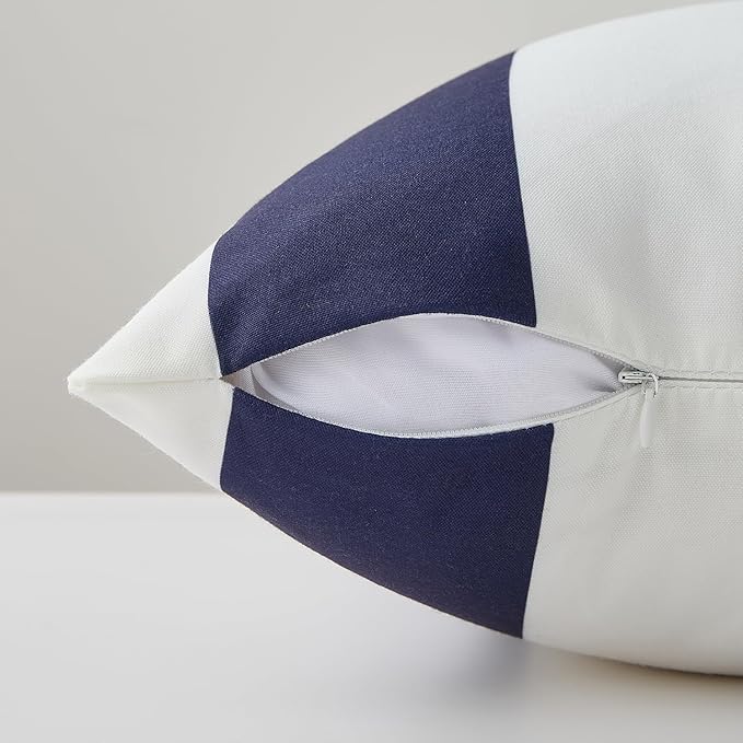 Allorry Outdoor Pillow Covers 18x18 Set of 2 Navy Blue Striped Decoration Throw Pillow Covers for Spring Summer Outdoor Waterproof Garden Patio Furniture Sofa Bed Home Decor JB007-D18