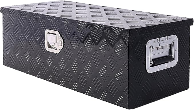 30 Inch Aluminum Truck Bed Toolbox Waterproof Storage Pick Up Truck Bed RV Trailer Toolbox with Side Handle Lock Keys Black