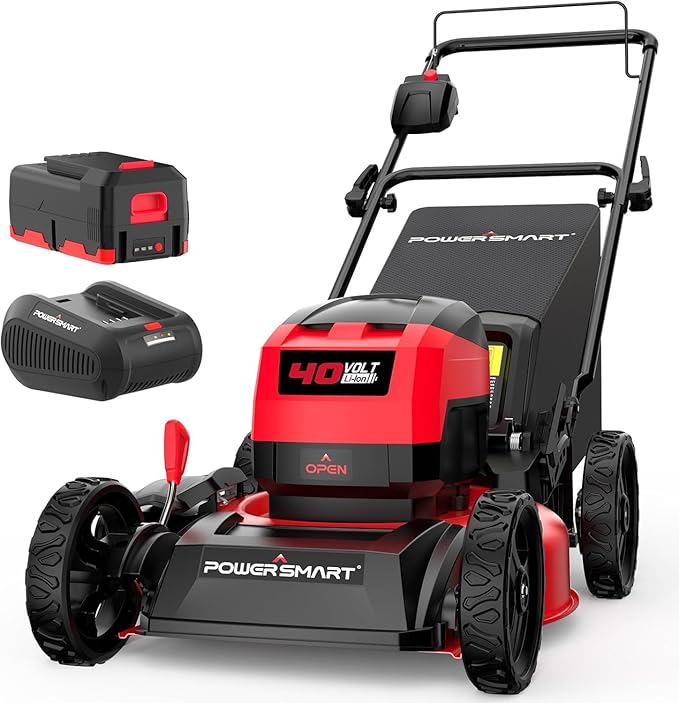 PowerSmart 17in Electric Lawn Mower 40V Cordless Mower with 4.0Ah Battery & Charge, Quiet, Lightweight, Foldable Handles