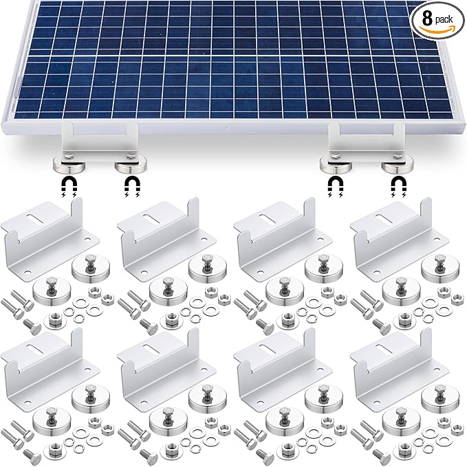 2400 Lbs No Drill Magnetic Solar Panel Mount Bracket Solar Panel Mounting Z Brackets for Sheds, Roofs, Walls, Boats, Trucks, Trailers Lightweight Aluminum Corrosion-Free(Silver,8 Pack)