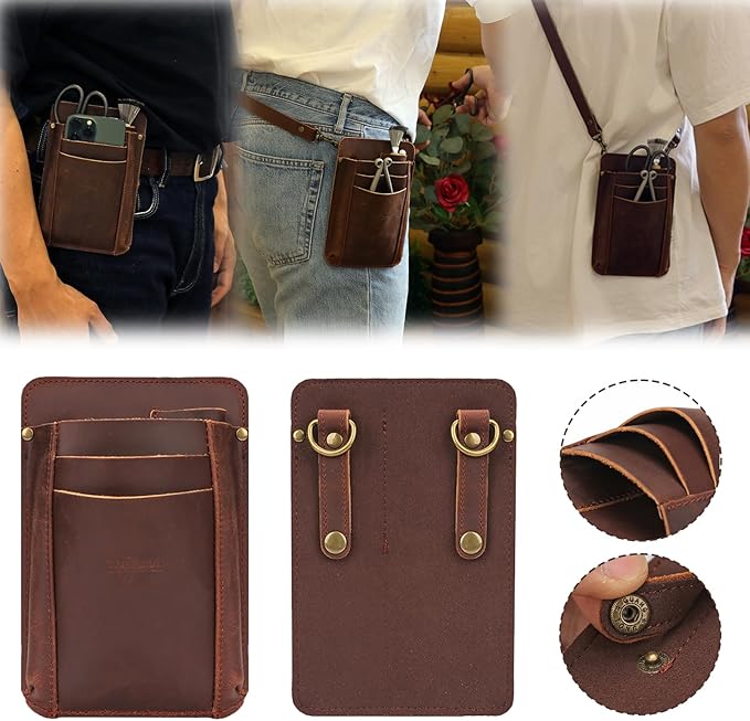 Tourbon Leather Florist Tool Waist Pouch Belt Garden Shoulder Crossbody Tools Bag Gardening Pruning Shears Holder Organizer Kit 4 Pockets