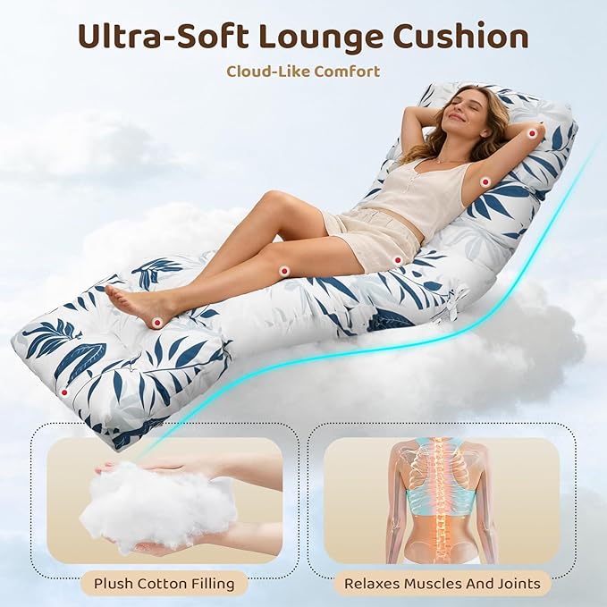 Waterproof Outdoor Lounge Chair Cushions 74.8 x 22 x 4.7 Inches，Chaise Lounge Chair Cushions Replacement for Outdoor Furniture with Ties, Thickened Patio Pool Bench Lounge Chair Cushions