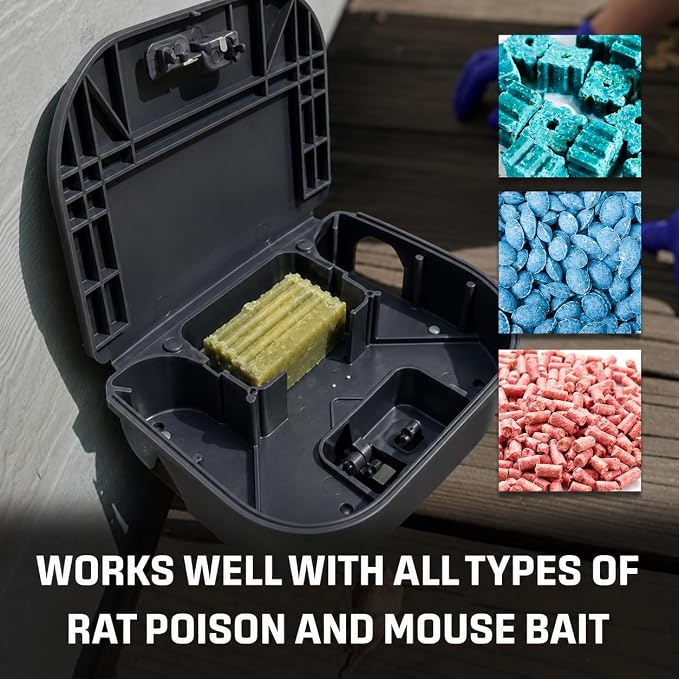 Exterminators Choice Compact Mouse Bait Station - Compact Outdoor Mouse Bait Box - Lockable Design with Key - Versatile Indoor & Outdoor Use - Pack of 12, Black, 4.75in x 3.5in x 1.25in.