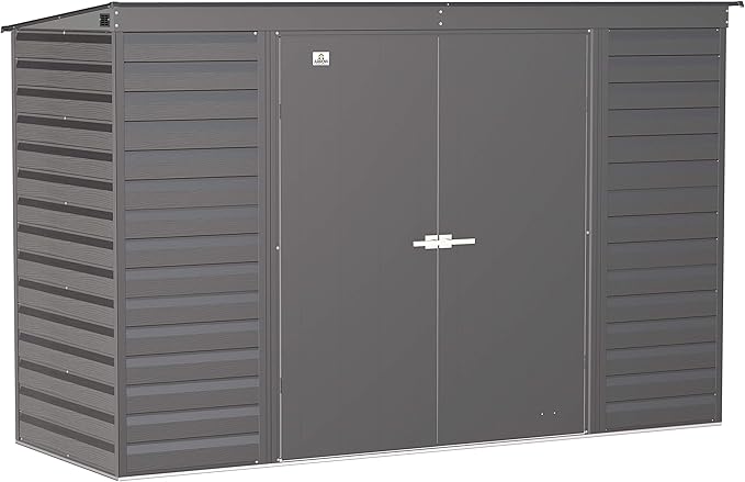 Arrow Select 10' x 4' Outdoor Lockable Steel Storage Shed Building, Charcoal