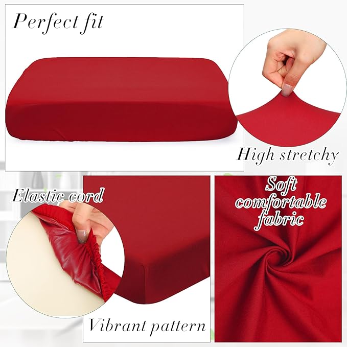 Newwiee 12 Pcs Patio Outdoor Cushion Covers Replacement Waterproof Stretch Sofa Couch Cushion Covers Washable Individual Couch Slipcovers Set Furniture Protector for Pets(20-27 Inch,Wine Red)