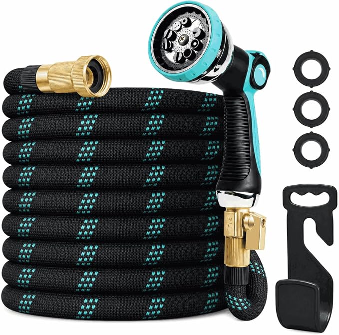 50ft Heavy Duty Garden Hose with Alloy Nozzle & Solid Brass Connectors – Lightweight, No-Kink Flexible Water Hose, 96-Spindle High-Density Weave, 12 Bar Non-Expandable TPE Core for Patio & Lawn