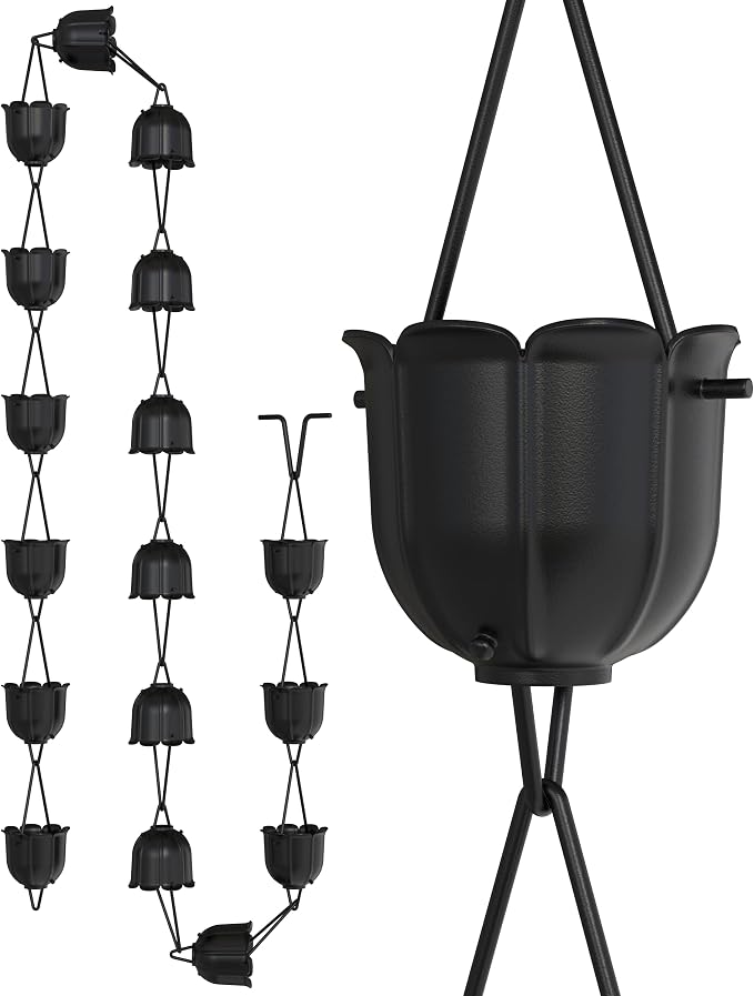 Rain Chains Direct - Flutes Rain Chain - 8.5 FT - Durable Black Powder-Coated Aluminum - Premium Rain Chains for Gutters