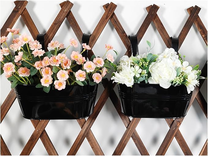 12" Balcony Railing Planters, Outdoor Hanging Planter for Fence, Stylish Metal Porch Deck Flower Pot for Herbs & Succulents (Black, Pack of 2)