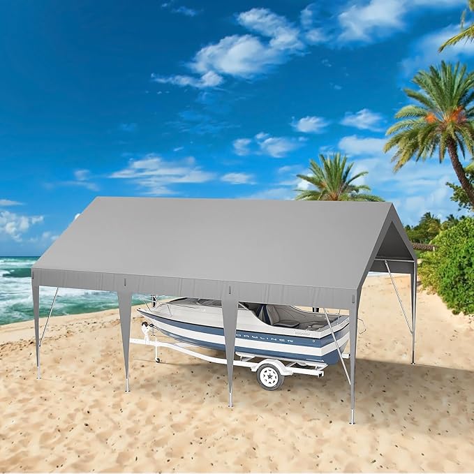 Carport Heavy Duty Car Canopy UV Resistant Waterproof Portable Garage for Car, Boat, Party, Storage Shed (Grey, 12 * 20FT)