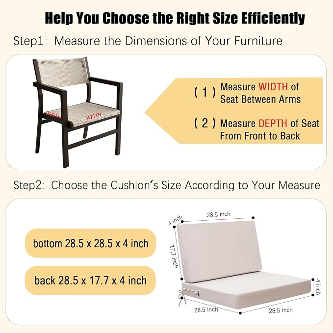 idee-home Outdoor Chair Cushions for Patio Furniture, Outdoor Seat Cushion | Waterproof Couch Hampton Bay Deep Seat Replacement Chair Cushions for Garden Backyard Deck 28.5 x 28.5
