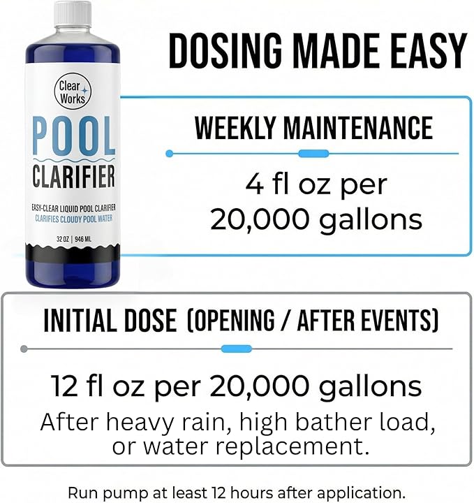 Pool Clarifier, Water Clarifier for Pool, Pool Water Clarifier for Above Ground & Inground Pools, 1 Quart (32 fl oz), Clears Cloudy Pool Water, Chlorine & Saltwater Compatible