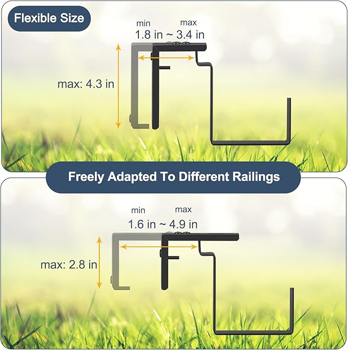 4 Pack Railing Planter Box Window Boxes Planters, 17'' Rectangular Deck Railing Planter Balcony Hanging Planters with Adjustable Flower Box Brackets for Fence Outdoor Patio Porch