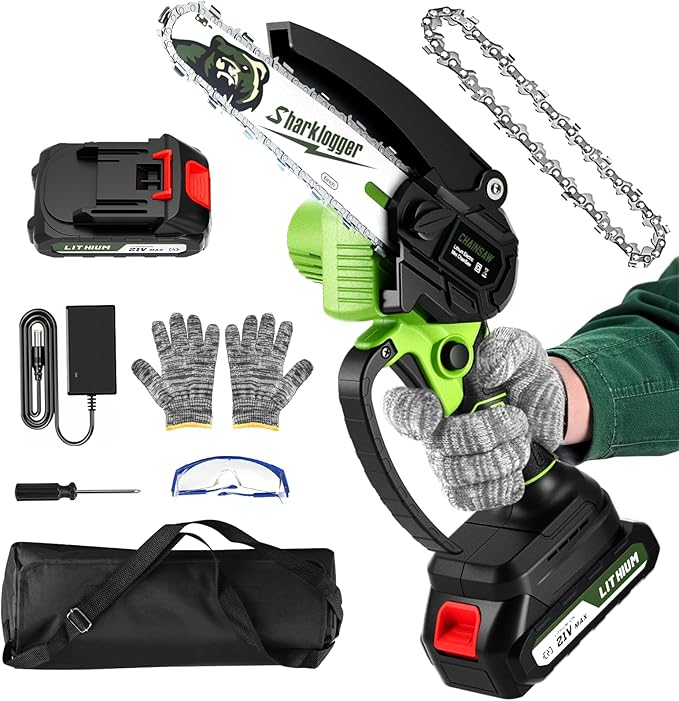 Mini Chainsaw, 6-inch Cordless Electric Small Chainsaws, Portable Handheld Chain Saw for Tree Pruning Shears Garden Maintenance, Best Fathers Day Gift for Men Dad Husband(Green-1 Battery)