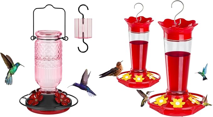 FEED GARDEN Glass + Plastic Hummingbird Feeders Bundle
