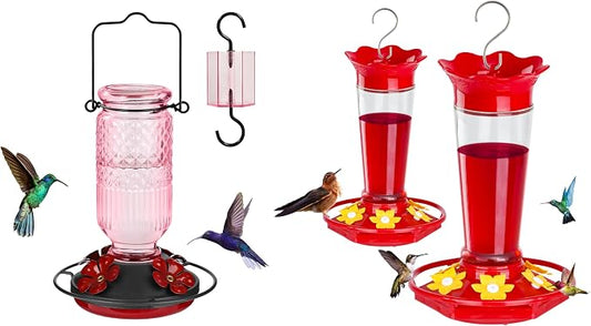 FEED GARDEN Glass + Plastic Hummingbird Feeders Bundle