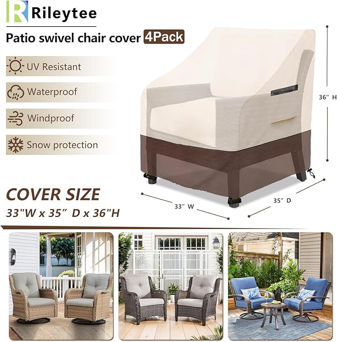 Rileytee Patio Chair Covers Waterproof,Heavy Duty Outdoor Furniture Covers 4 Pack,Lounge Deep Seat Cover,(Beige & Brown)