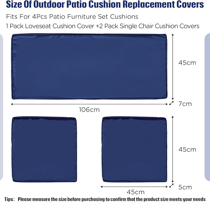 3 Pcs Outdoor Cushion Covers Patio Cushion Replacement Covers 2 Covers 18 x 18 x 2 and 1 Cover 42 x 18 x 3 for Patio Furniture Outdoor Washable Water Resistant for Couch Garden Sofa (Dark Blue)