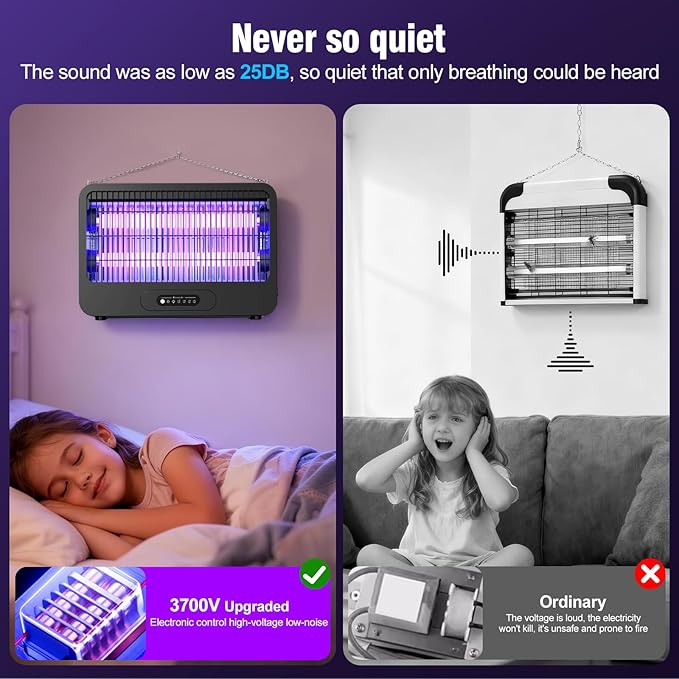 Electric Bug Zapper Indoor, Mosquito Zapper with 3500V Powerful Dual Grid & Remote, Fly Zapper Fly Trap Insect Killer for Patio Yard Home Kitchen Camping - Including 2 Replacement Bulbs (Black)