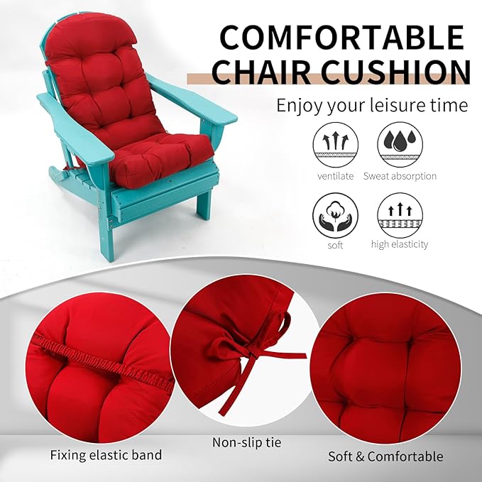 Adirondack Chair Cushion, High Back Patio Chair Cushions 48 x 19.7 x 4.7 Inch, Indoor/Outdoor Thickened Rocking Chair Cushion, Fade-Resistant & Waterproof (Wine Red, Set of 1)