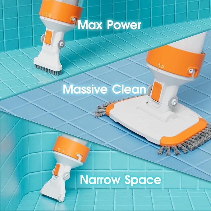 Cordless Pool Vacuum-True Powerful Suction 18.9GPM, 100inch, 1H Runtime, 25µm Fluff Ultra Fine Filter,Handheld Rechargeable Hot Tub Cleaner with Poles for Above Ground&Inground Pool