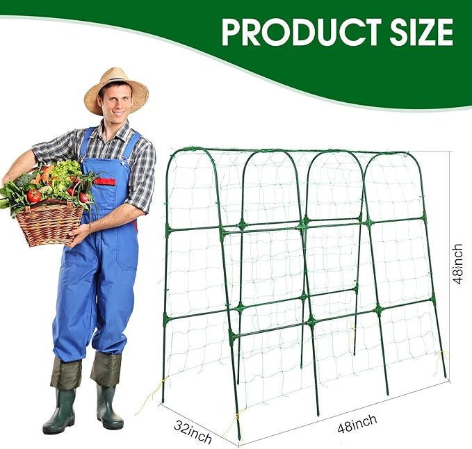 OTOSUNNY Garden Trellis for Climbing Plants Outdoor, Cucumber Trellis for Raised Bed Garden, Arch Trellis Support for Cucumbers Tomatoes Beans Peas, 50x48 inch, Metal Trellis with Netting, Green