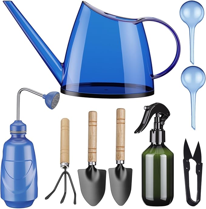13 Pcs Indoor Plant Can Set, 1/2 Gallon Watering Can, 17 oz Squeeze Bottle, 6.8 oz Spray Bottle, 6 Self Watering Globes, Gardening Tool Kit with Pruning Scissors for Plants(Blue)