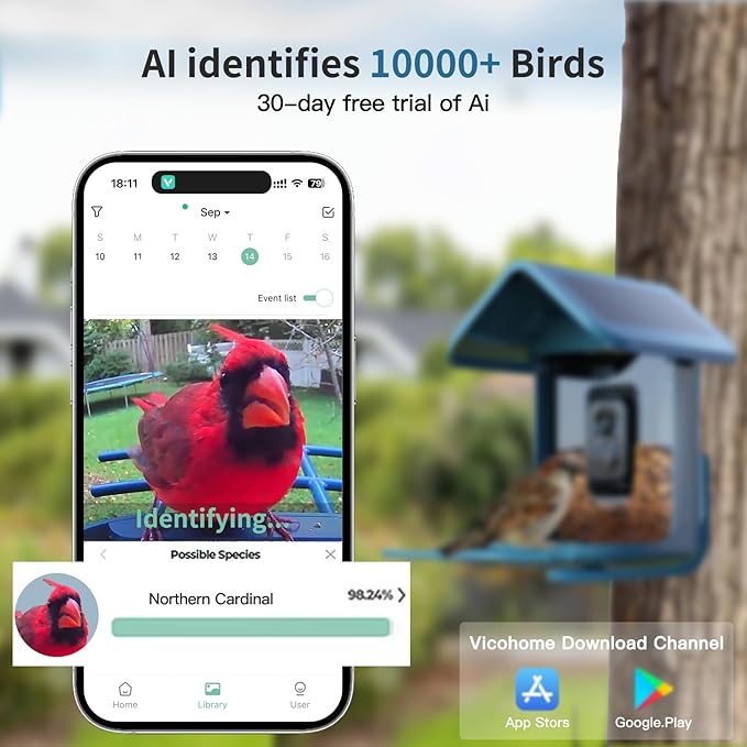 Bird Feeder with Camera Solar Powered : Smart Camera Bird Feeder 2K Live Feed Cam for Outdoor Backyard - Ai Identify Auto Capture Videos Pictures, Gifts for Birdlover Mom Dad, 2.4GHz WiFi