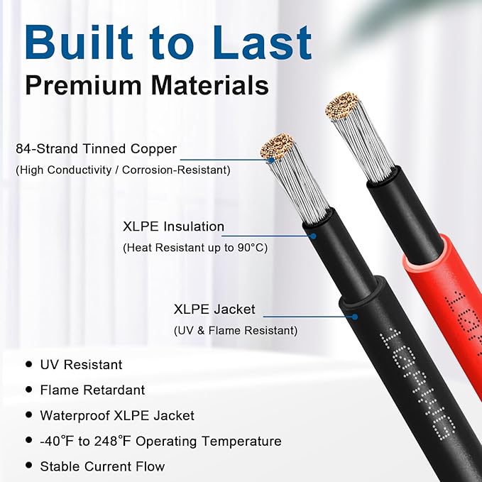 XRDS -RF Solar Panel Cable 20FT, 10AWG Solar Extension Cable with Male & Female Solar Connectors, Flame-Retardant Protective Sleeving Solar Cable, Weatherproof PV Wire for Solar Panel Connection