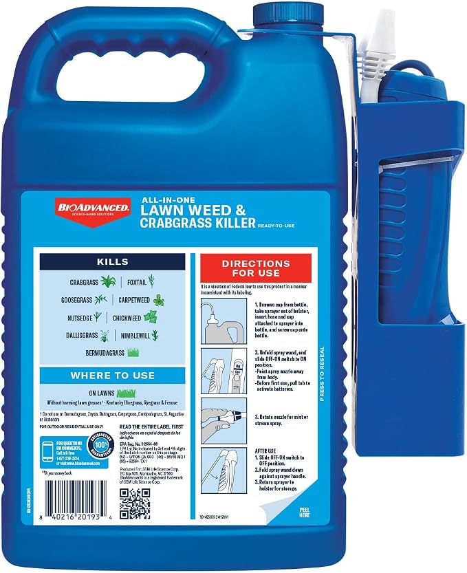 BioAdvanced All-in-One Lawn Weed & Crabgrass Killer, Ready-to-Use, Power Sprayer, 1Gal
