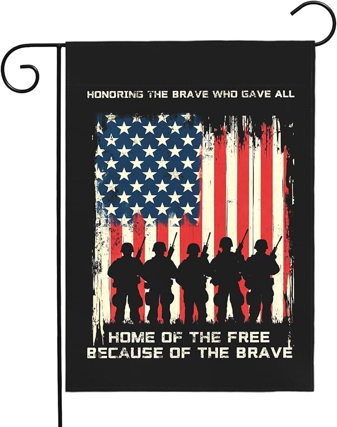 Memorial Day Patriotic Garden Flag Honoring Fallen Soldiers Home Of The Free Because Of The Brave Outdoor Yard USA Flags Honor And Brave House Banner Lawn Porch Patriotic Decor 12x18 Inch