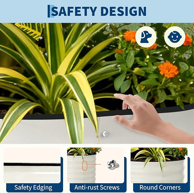 2 Pcs Raised Garden Beds Outdoor 4x2x2 ft - Galvanized Steel Planter Box for Vegetables, Flowers, Rust-Resistant Garden Box, Easy Assembly Raised Beds, Durable Planters for Outdoor Plants, Beige