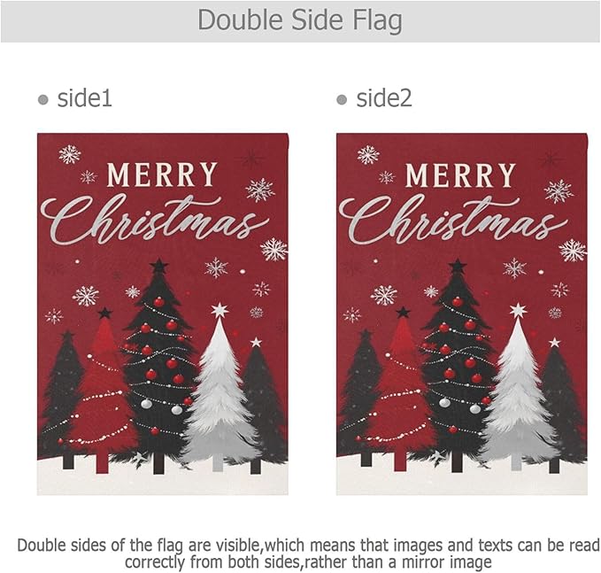Merry Christmas Tree Red House Flag 28x40 Inch Double Sided Outside Winter Silver Snowflake Xmas Bells Seasonal Yard Outdoor Flag Banner for Garden Lawn Patio Holiday Decorations