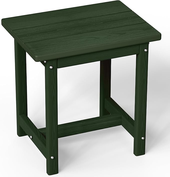 Outdoor Side Table, HDPE Small Outdoor Table, Adirondack Side Tables, Outside End Tables for Patio, Porch, Deck, Pool, Weather Resistant (Green)
