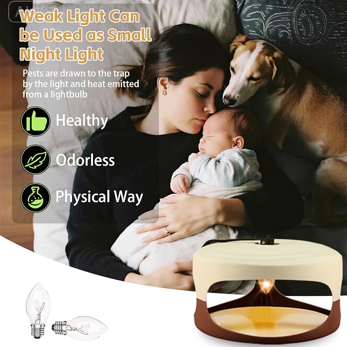 4 Packs Flea Trap-Flea Traps for Inside Your Home, Effective Flea Trap with Light for Indoor, Friendly Traps for Garage with 12 Sticky Disc 12 Bulbs 4 Electric Wires, Safe to Pets