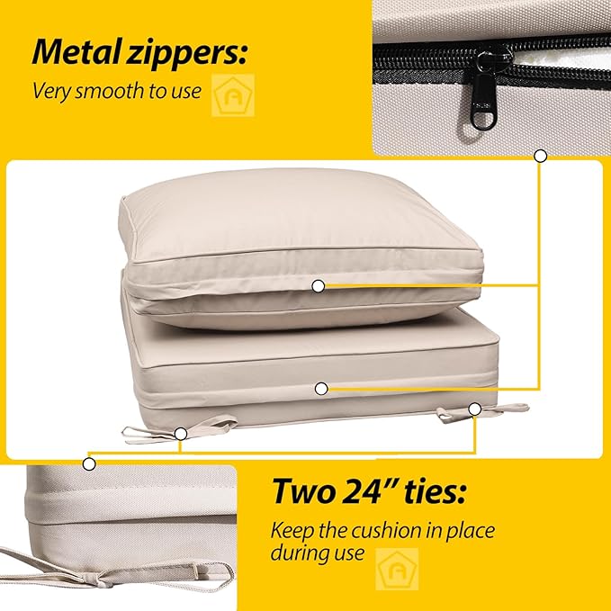 AAAAAcessories Outdoor Deep Seat Cushions with Double Welted Pillow, Waterproof, Fade-Resistant Patio Furniture Replacement Cushions, 24" x 24" x 5" + 24" x 19", Sandstone Beige