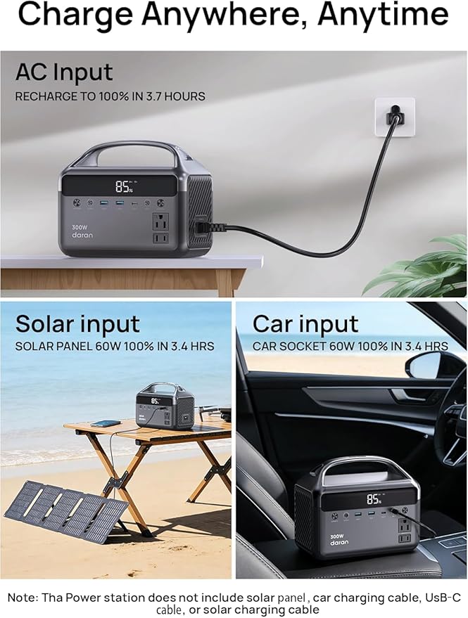 DARAN 192Wh Solar Generator with Solar Panel Included Portable Power Station 300W LFP Battery & AC Outlets 110V/ 600W Surge, Power Bank Fast Charging for Camping/Home/Power Outage/Hurricane Emergency
