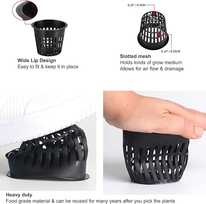 ORIMERC 25 Pack 3 inch Net Cup Pot with 25 feet Hydroponic Self Watering Wick & 25 Pcs Plant Label Aquaponics Mason Jar Insert Orchid Rimmed Netted Basket Slotted Mesh Garden kratky Growing Vegetable