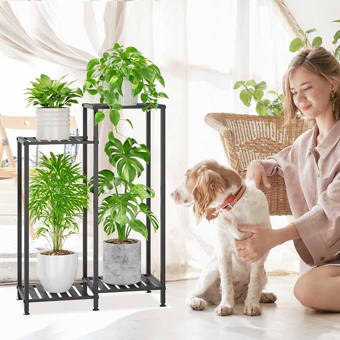 iDavosic.ly 4 Tier Plant Stand for Indoor Outdoor Set of 2, Folding Corner Orchid Pot Display Rack and Metal Tall Flower Holder Shelf with Wheels for Patio Porch Garden Balcony Bedroom