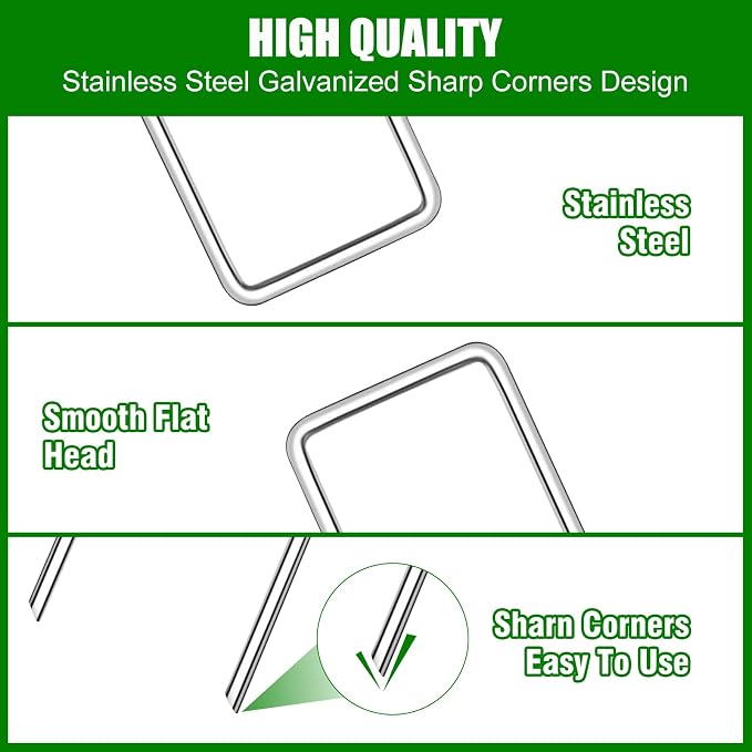 Turf Nails Set,6Inch 200pcs Galvanized Garden Staples + 200pcs Gaskets + Pick Hook + Rubber Hammer + Gloves,Anti-Rust,U-Shaped Yard Spikes,Landscaping Fabric Pins for Ground Weed Barrier,Grass Cover