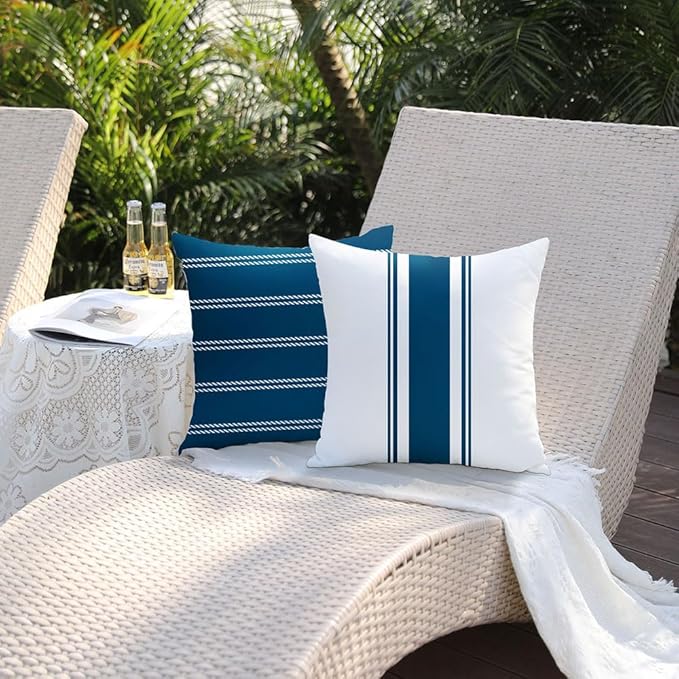 DFXSZ Outdoor Pillow Covers 18x18 Inch Set of 4 Blue Waterproof Modern Geometry Throw Pillows Outdoor Summer Waterproof Decor for Patio Funiture Garden Polyester Cushion Covers 013K18