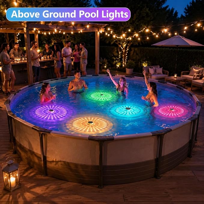 Solar Floating Pool Lights, 2026 Upgrade 2-Pack Solar Pool Lights for Above Ground & Inground Pools, 57 Lighting Modes, IP67 Waterproof, 3 Timers, 3000mAh, for Pool Parties, Backyard, Pond & Bathtub