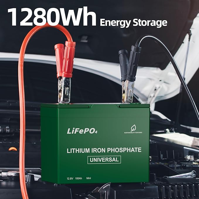 12.8V 100Ah LiFePO4 Battery, 1280Wh Deep Cycle Lithium Battery for RV, Marine, Solar & Trolling Motor, Built-in 100A BMS Protection, Low-Temp Charge Cutoff, Lightweight Lead-Acid Replacement