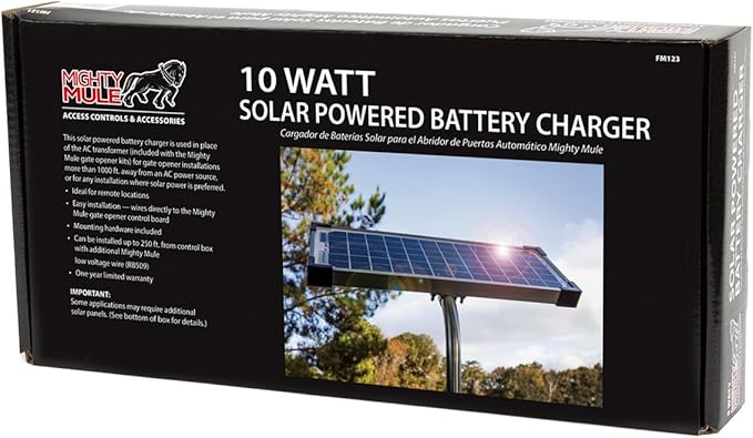 10 Watt Solar Panel Kit (FM123) for Mighty Mule Automatic Gate Openers,Black Cell