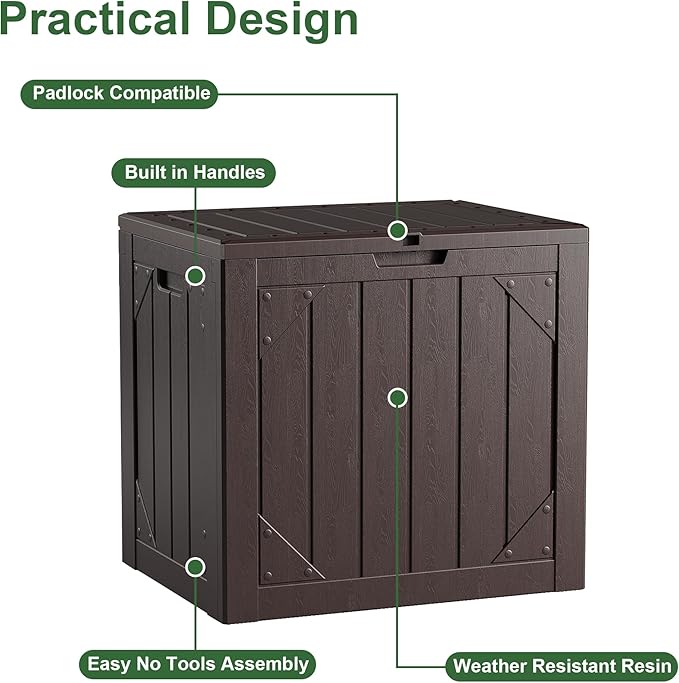Outdoor Storage Box 35GAL Waterproof Resin Deck Box,Pool Accessories Supplies，UV-Resistant Lockable Package Delivery Bin for Garden Tools,Large Patio Outside Cushions,Chest,Furniture,Grey