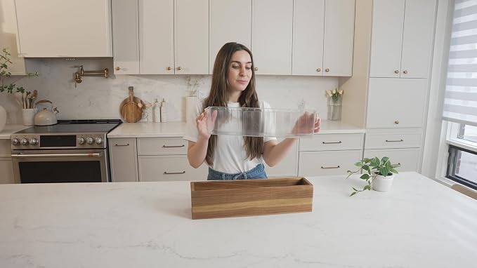 zaqro Indoor Planter Box Set of 2-17” x 4” Small Acacia Wood Window Sill Herb Planters - Rectangular Wooden Centerpiece Boxes with Liners - No Drain Holes - for Kitchen Tabletop Countertop
