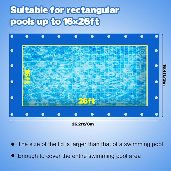16 Ft x 26 FT Pool Cover for Inground Pools Rectangular Winter In Ground Pool Cover -Extra Thick Material,Winter Pool Safety Cover Keep Away Leaves Debris Dust Rain Snow