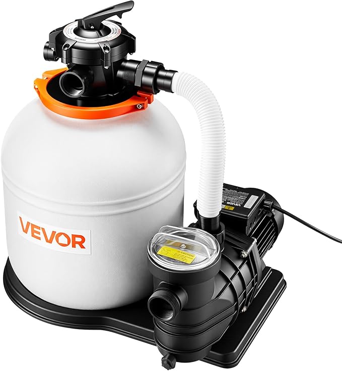VEVOR 16 in Sand Filter Pump for Above Ground Pool, 0.75 HP 4400 GPH, Swimming Pool Sand Filter Pump with Pre-Assembled Core & Leak-Resistant Design, 6-Way Valve, High-Efficiency Filtration for Pools