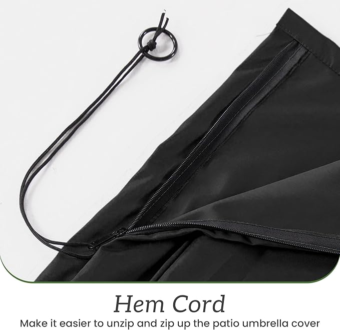 Patio Umbrella Cover Waterproof UV Resistant Outdoor Cantilever Umbrella Covers with Zipper and Rod, Black